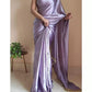 Elegant Lavender color Satin Saree With Lace Latkan Border Work