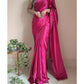 Attractive Rani Pink color Satin Saree With Lace Latkan Border Work