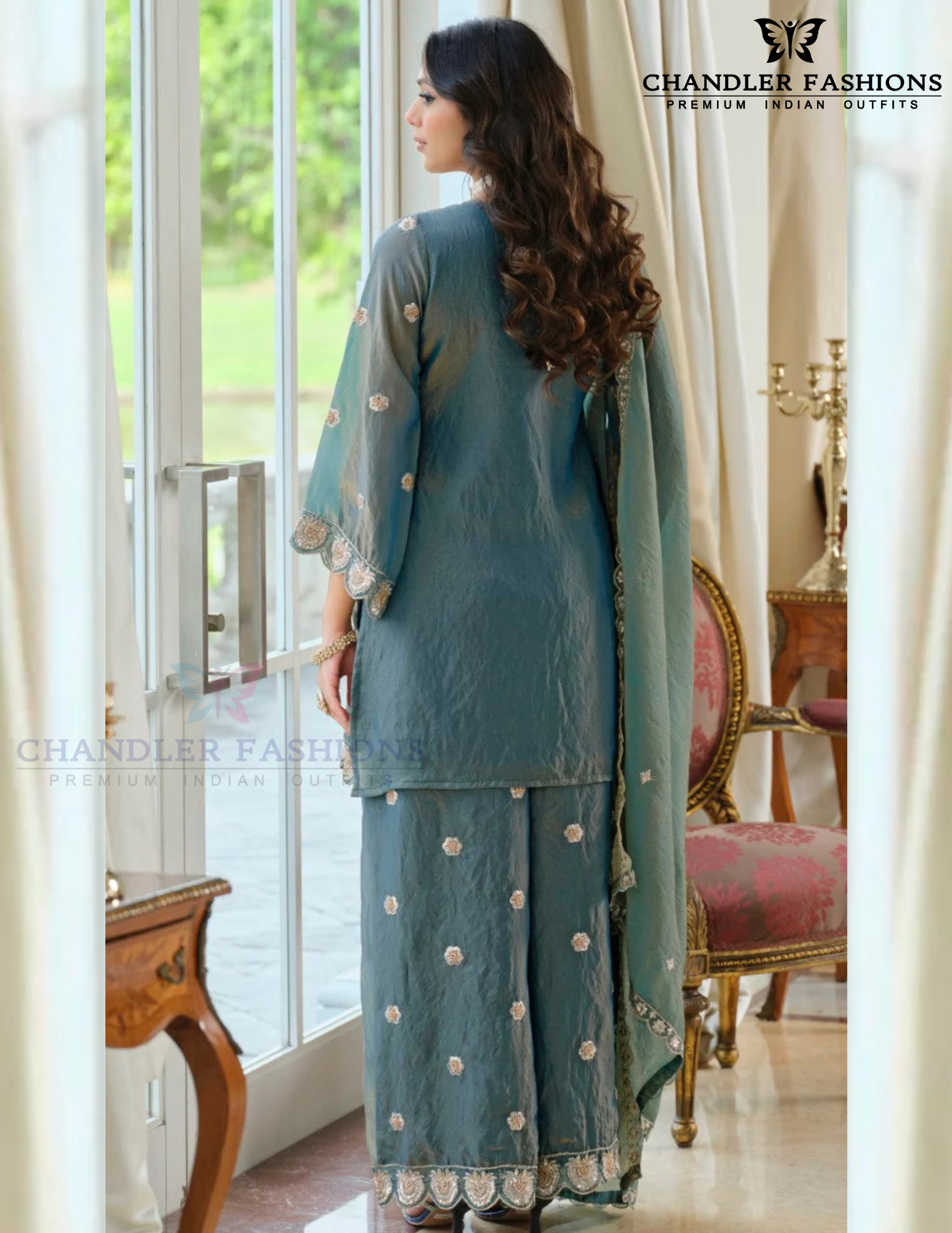 Blue Color Silk With Embroidery Work Palazzo Suits In Prescott