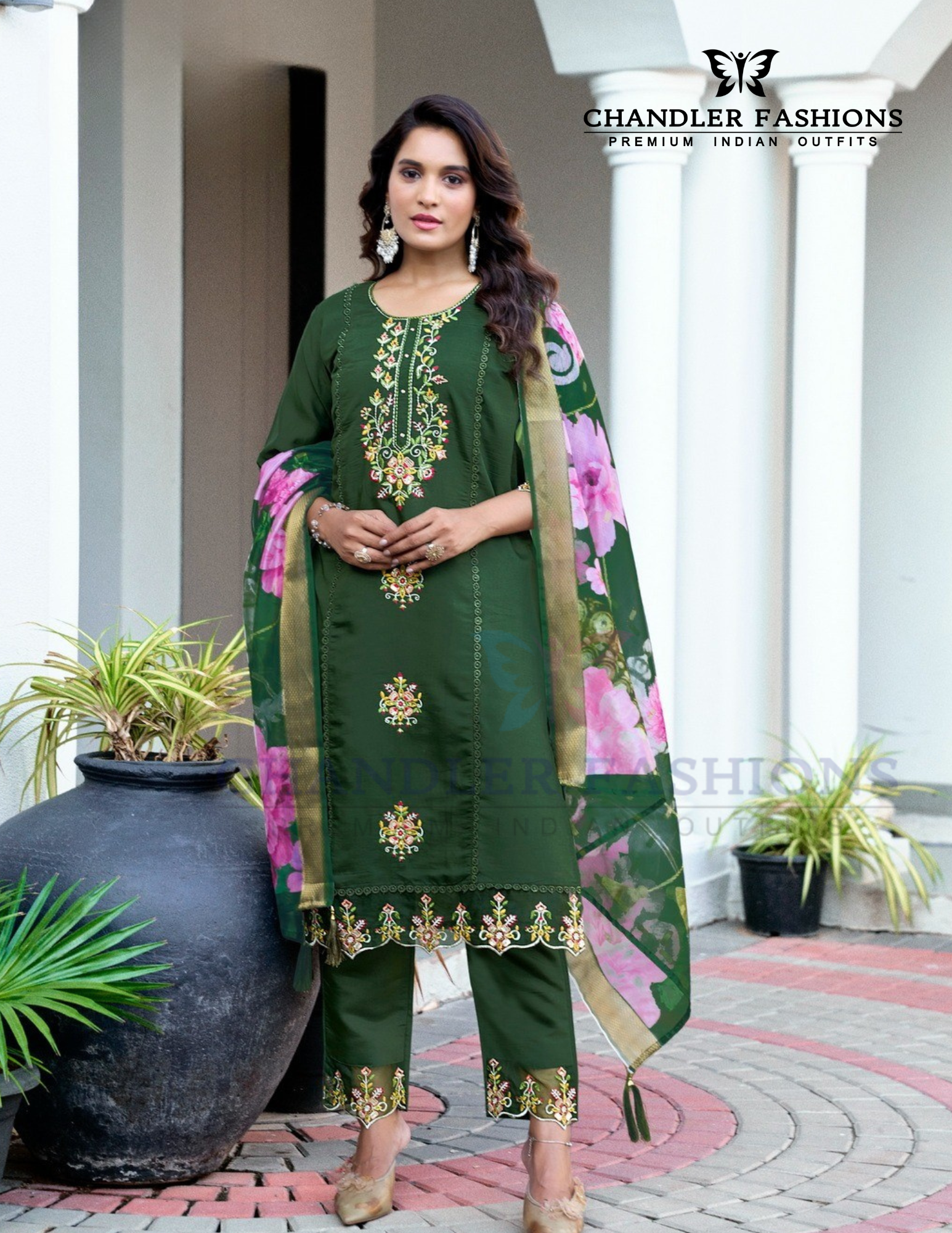 Amazing Dark Green Color Roman Silk Salwar Suits With Dupatta For Women
