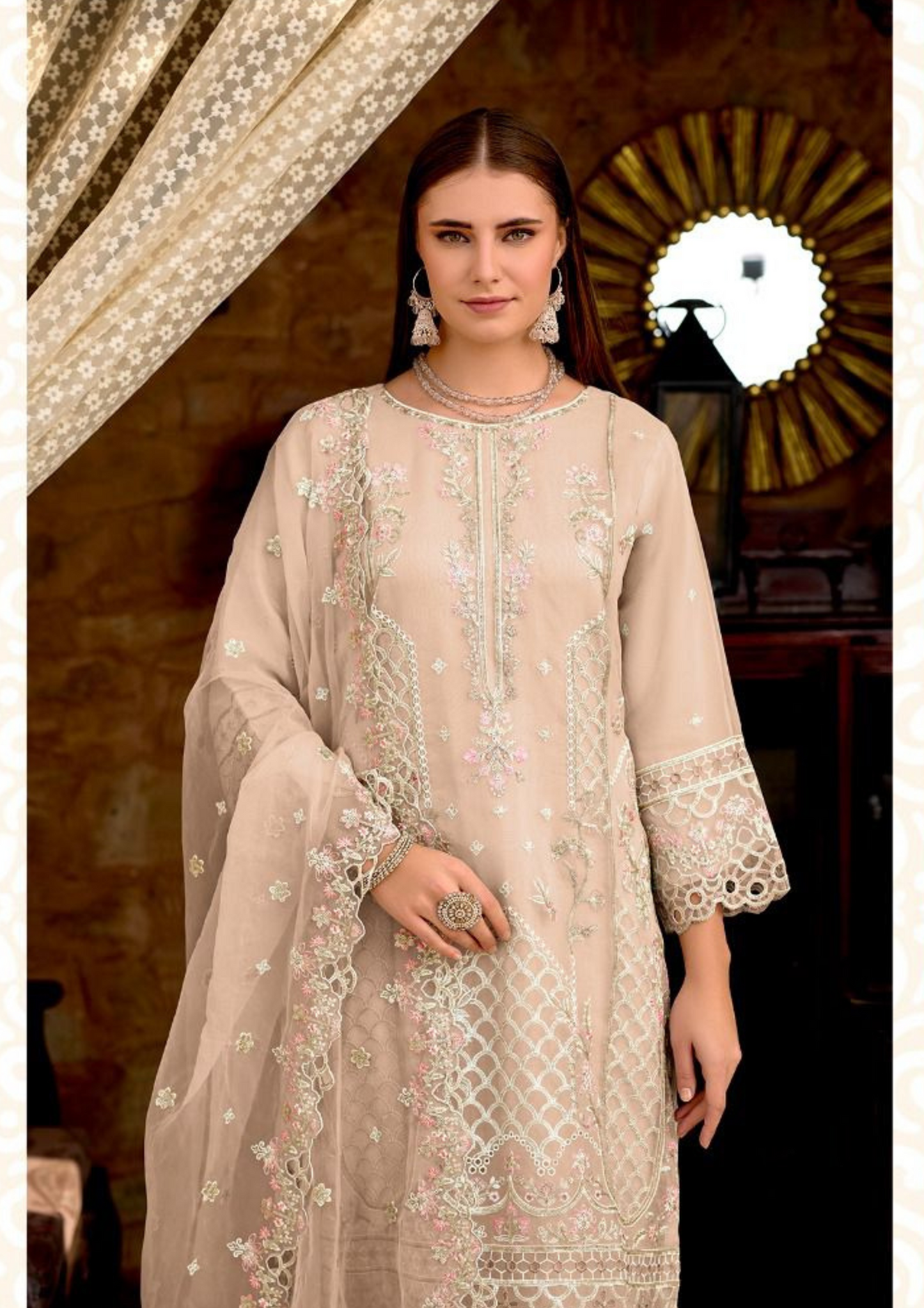 Beige Embroidery Salwar Suits For Women Near Me