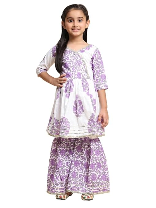 Pretty Purple Colored Soft Cotton Kurta Sharara Suits For Girls