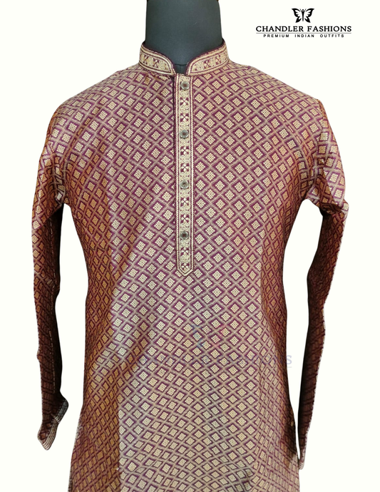 Wonderful Purple Color Brocade Men's Kurta With Pajama Pant