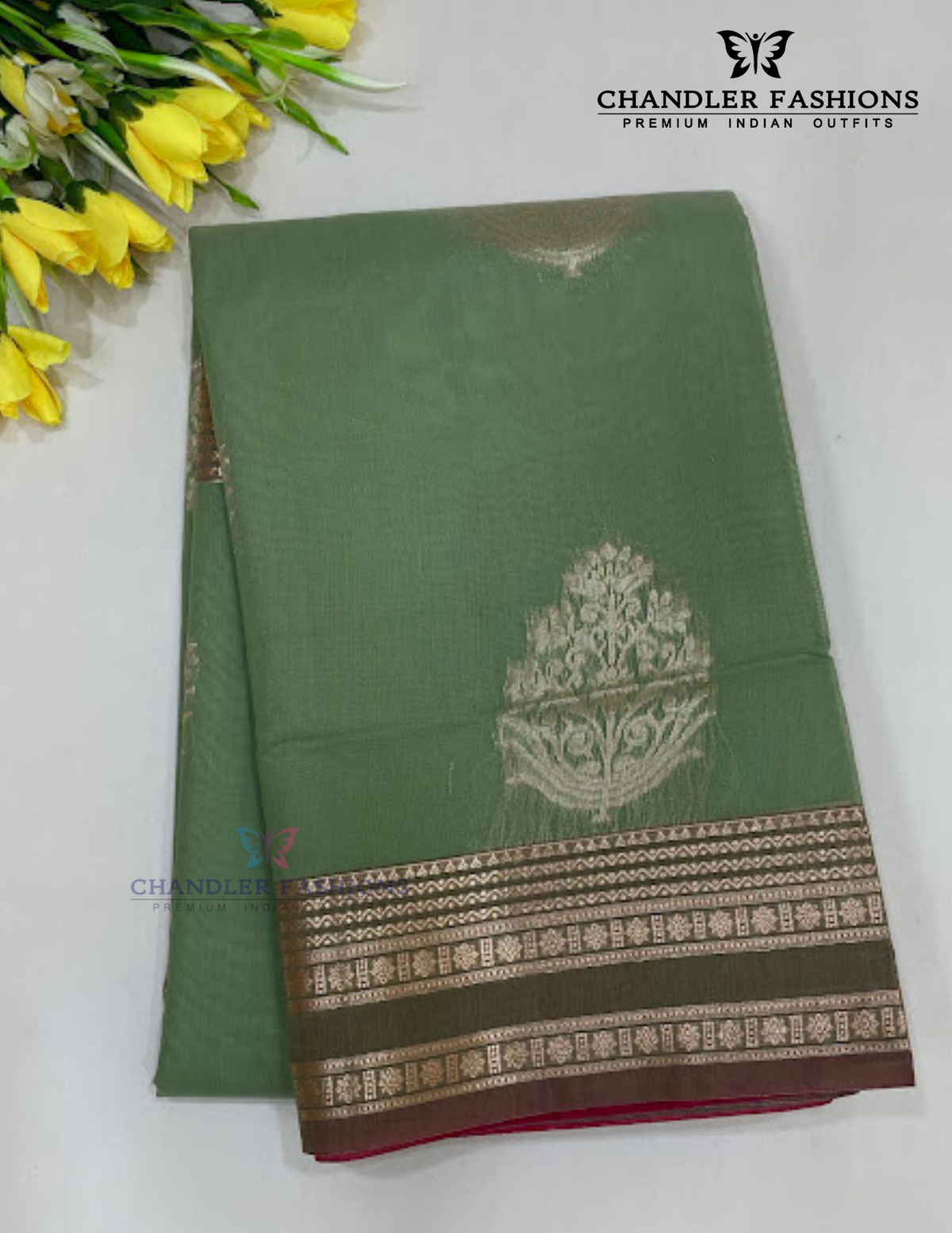 Attractive Olive Green Color Silk Cotton Saree With Zari Work For Women