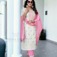 Elegant White And Pink Color Roman Silk Salwar Suits For Women