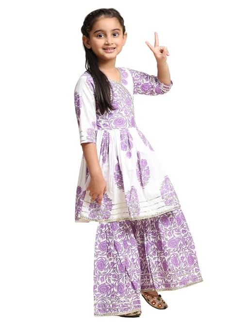 Purple Colored Soft Cotton Kurta Sharara Suits in USA