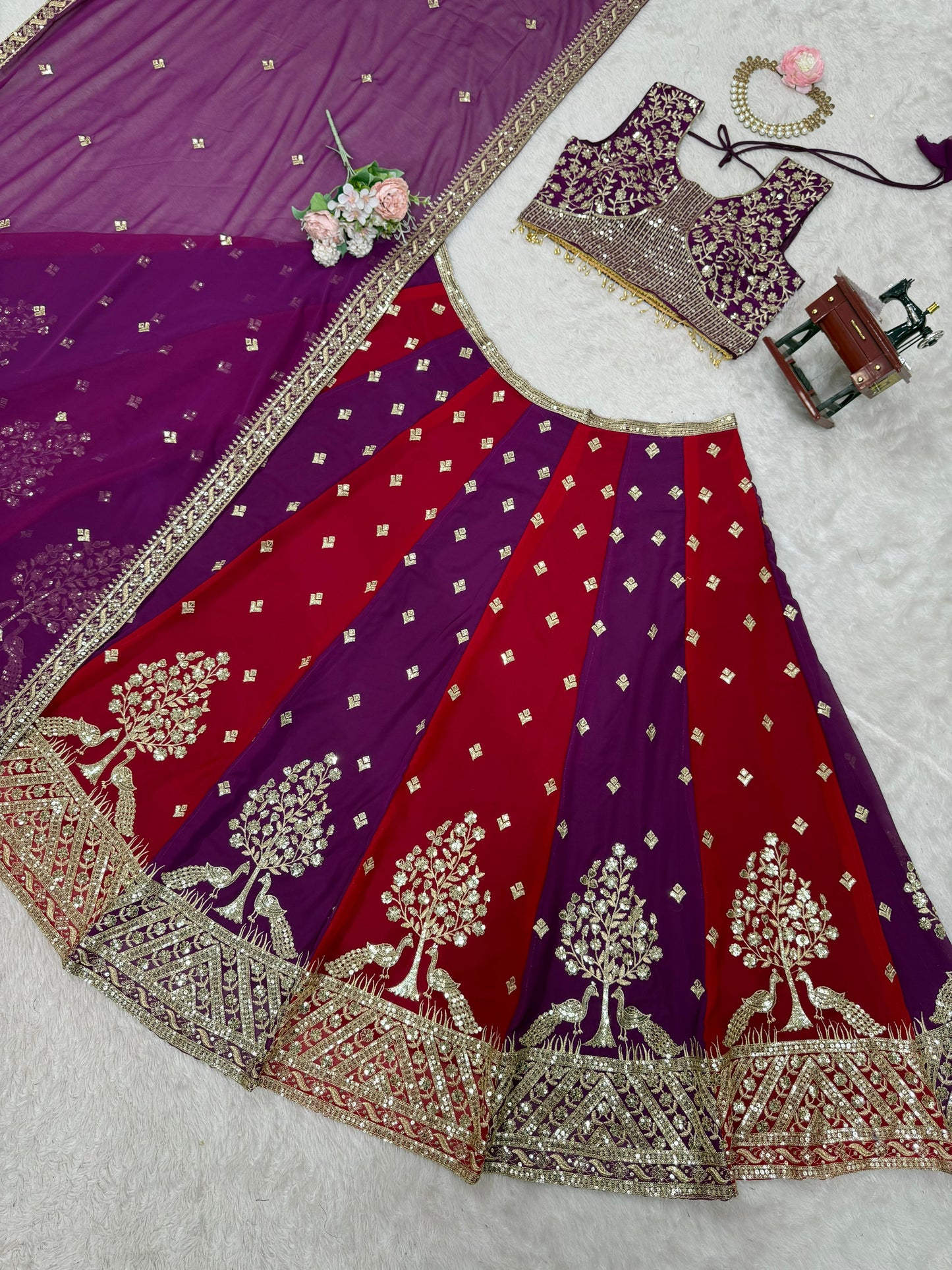 Purple Color With Thread And Sequins Work Lehenga Choli In Mesa