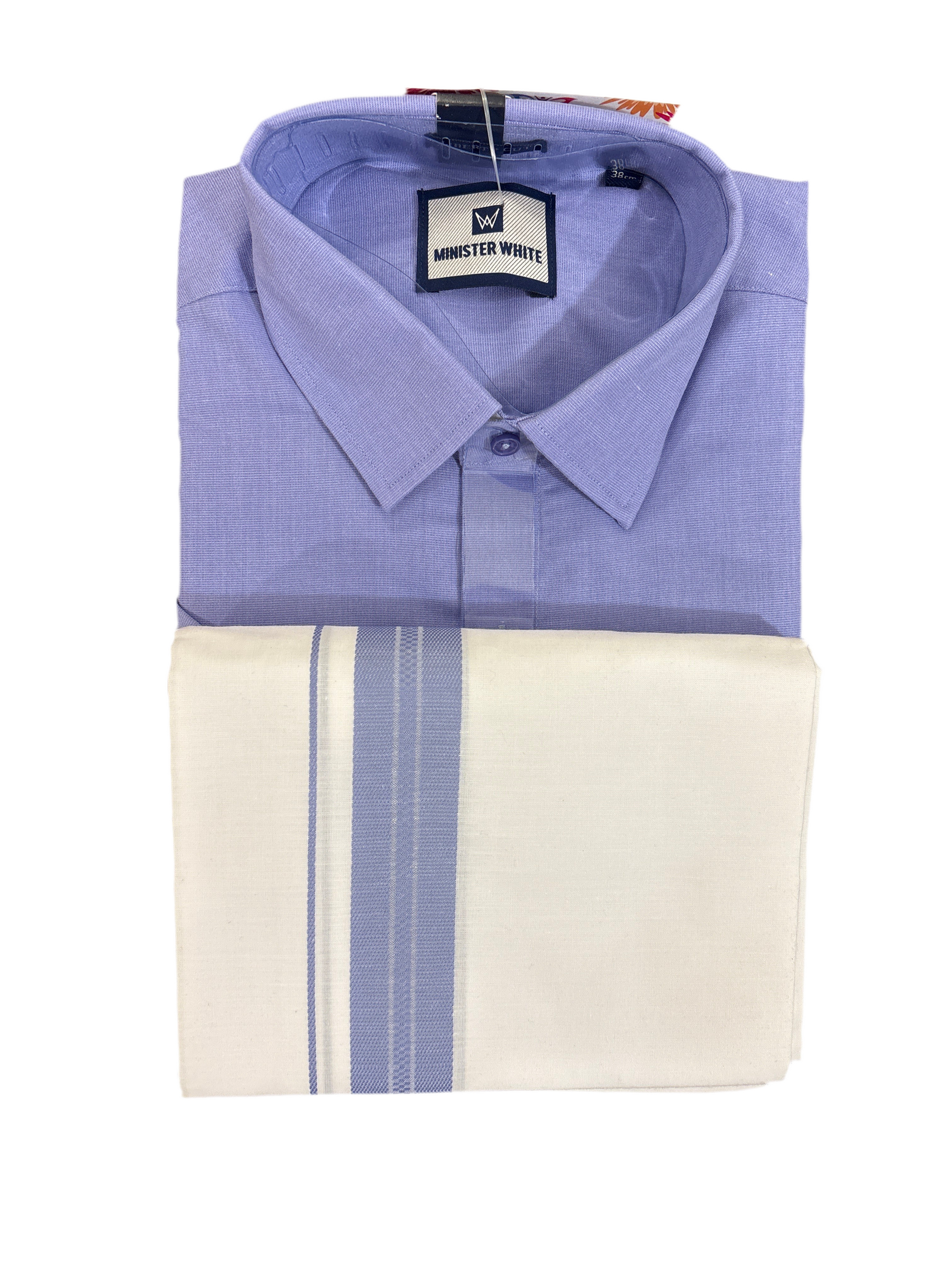 Alluring Light Blue Color Cotton Shirt with Blue color Bordered Dhoti For Men