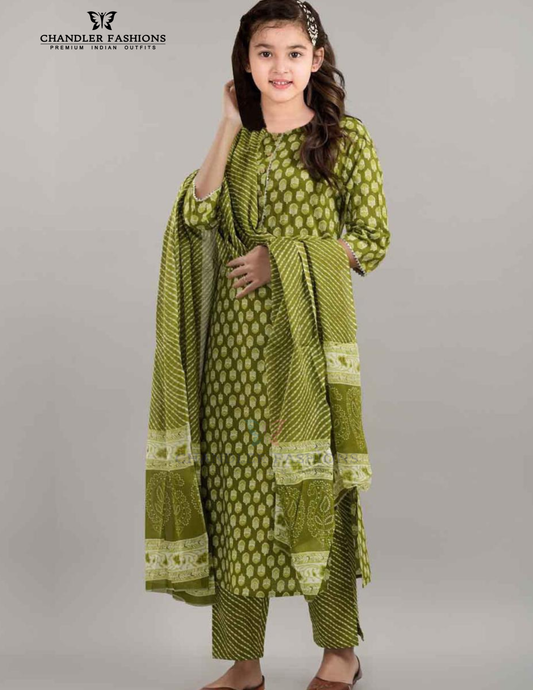 Gorgeous Green Color Cotton With Digital Print Work Kurti Suits For Girls