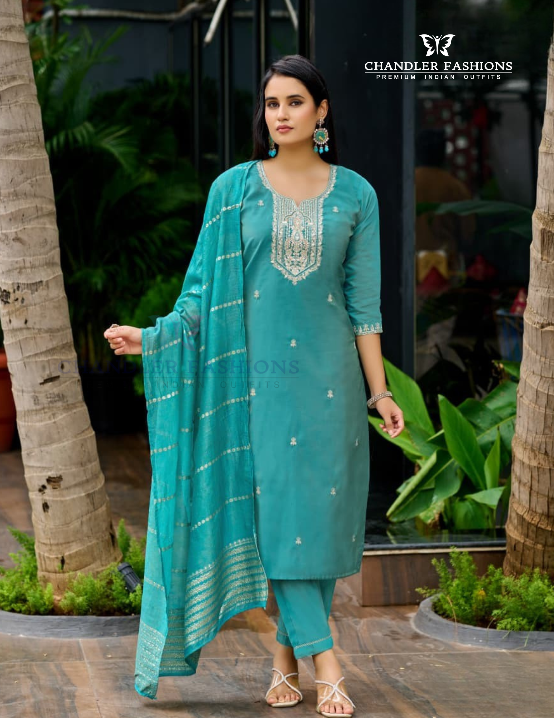 Charming Blue Color Salwar Suits Embroidery Work With Dupatta Set For Women