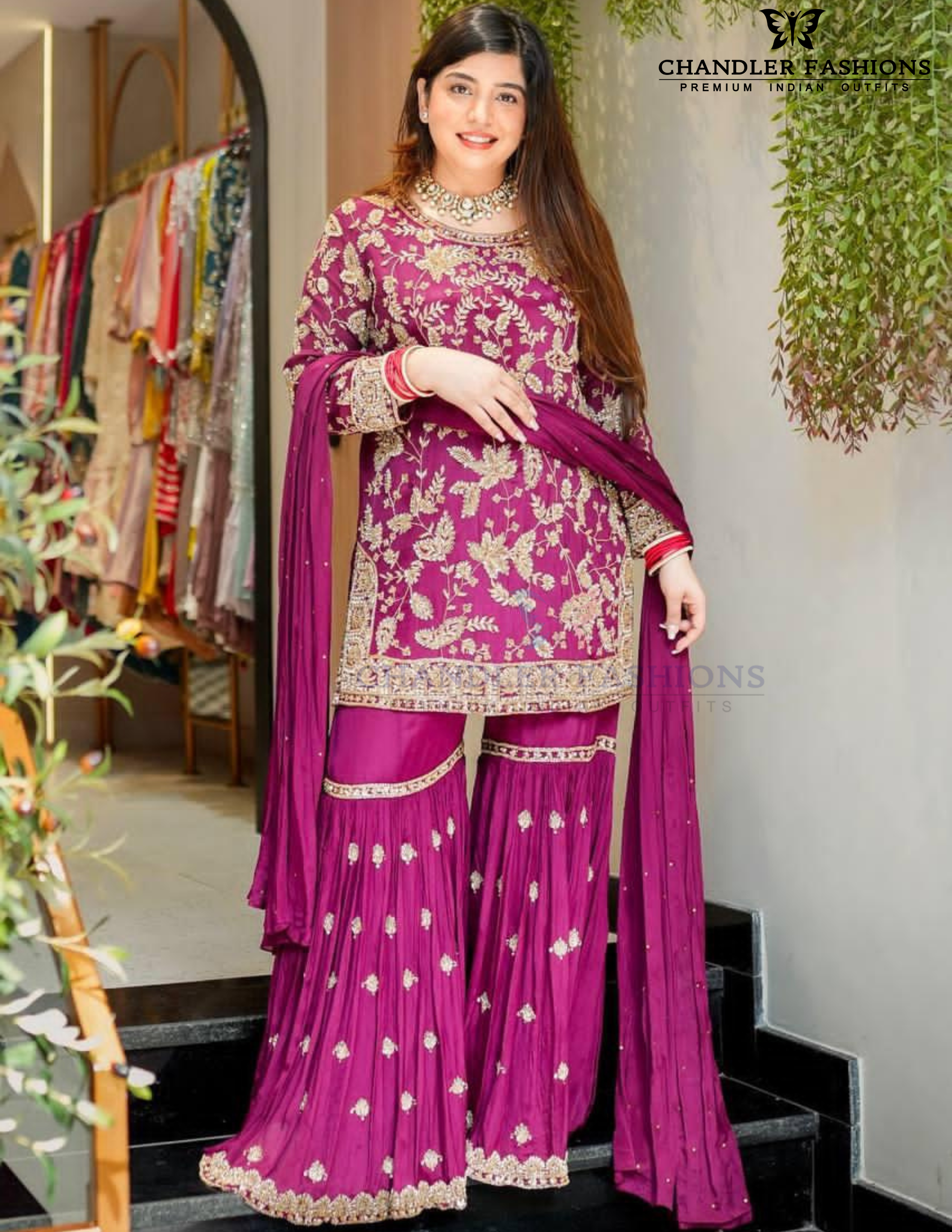Attractive Heavy Faux Georgette Party Wear Palazzo Dark Pink With Embroidery Work