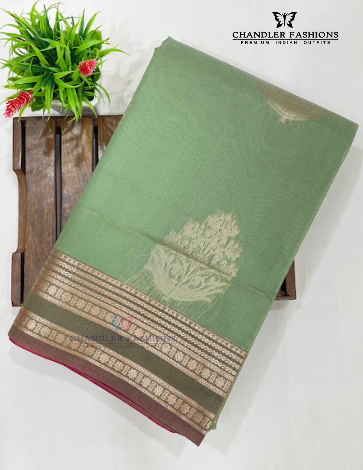 Olive Green Color Silk Cotton Saree With Zari Work For Women Near Me