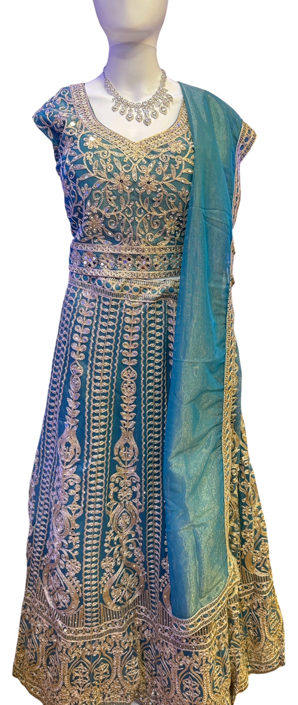 Attractive Teal Green Art Silk Embroidery And Sequins Work Lehenga For Women