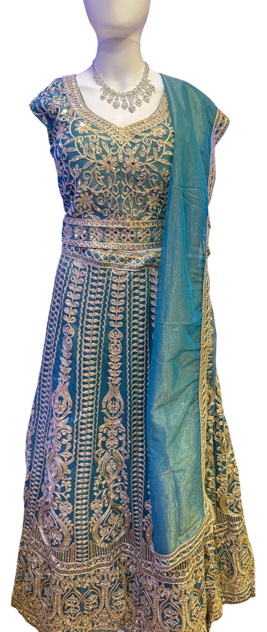 Attractive Teal Green Art Silk Embroidery And Sequins Work Lehenga For Women