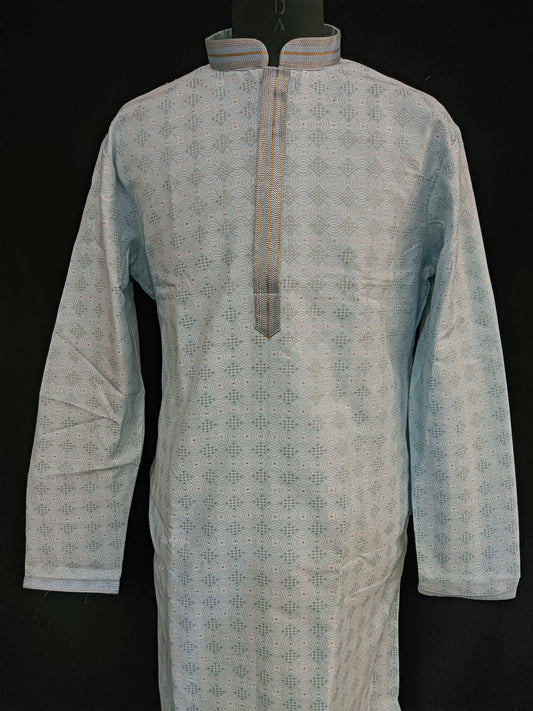 Attractive Sky Blue Colored Brocade With Lining Cloth Kurta Pajama Sets For Men