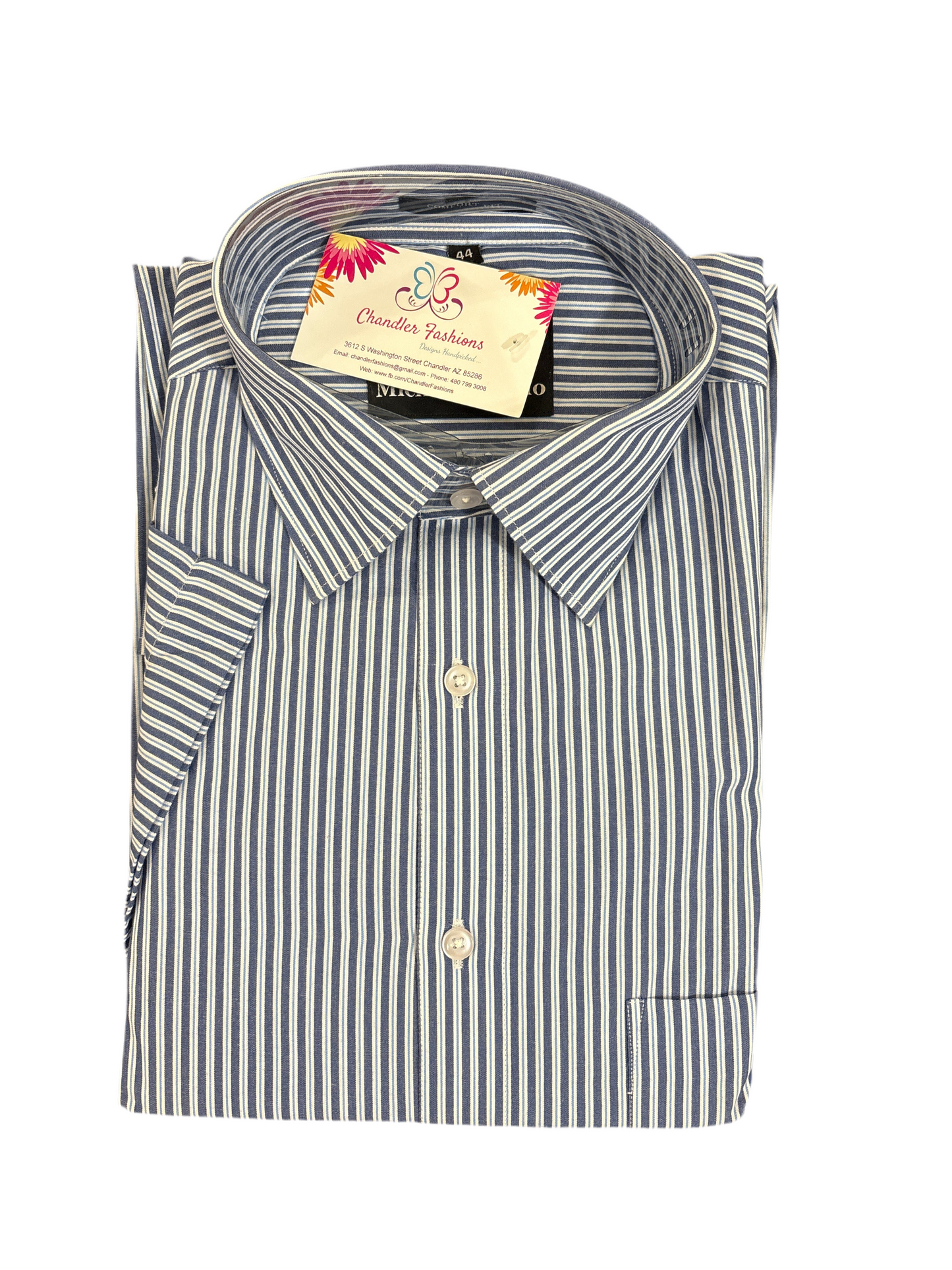 Elegant White And Blue Shirt With Short Sleeves