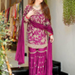 Attractive Heavy Faux Georgette Party Wear Palazzo Dark Pink Color With Embroidery Work