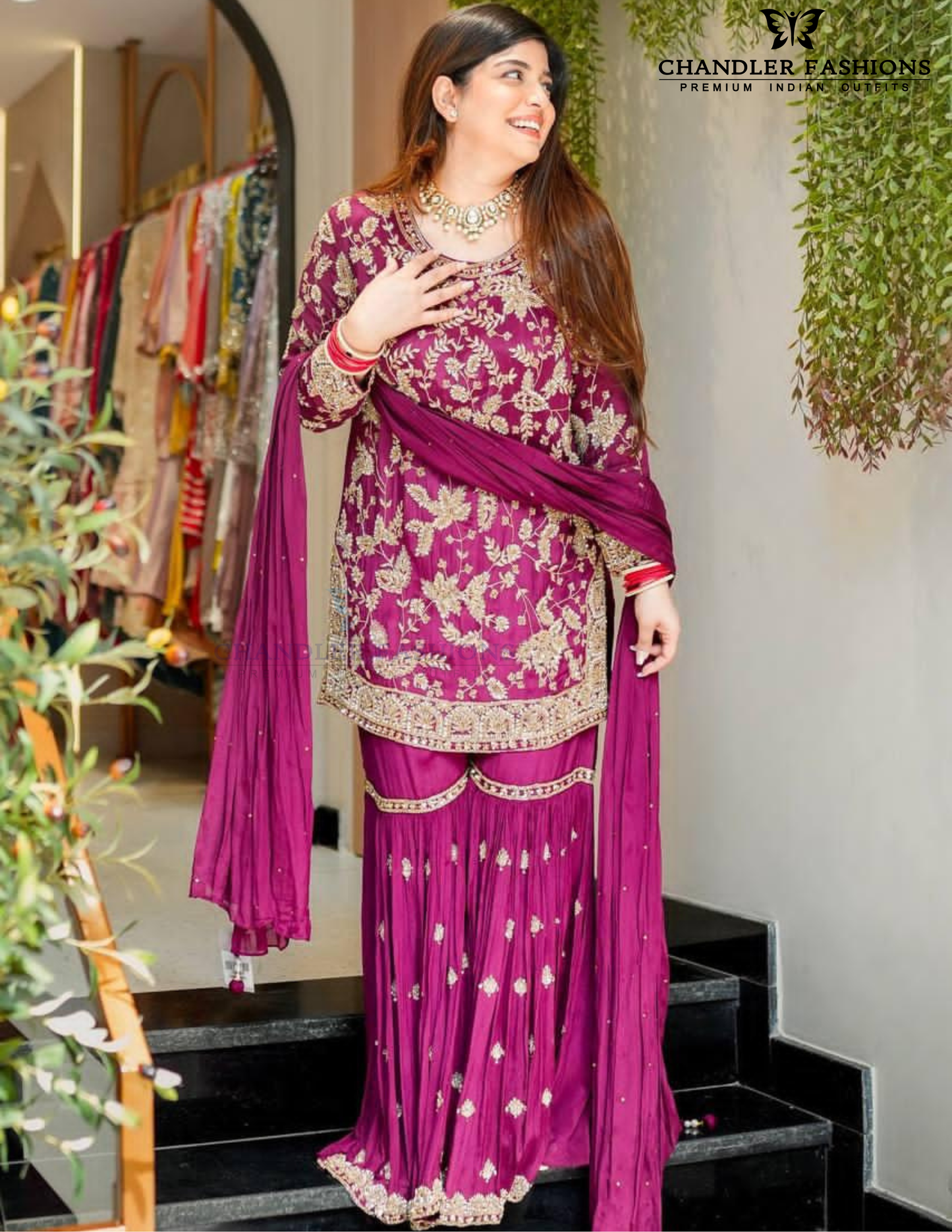 Attractive Heavy Faux Georgette Party Wear Palazzo Dark Pink Color With Embroidery Work