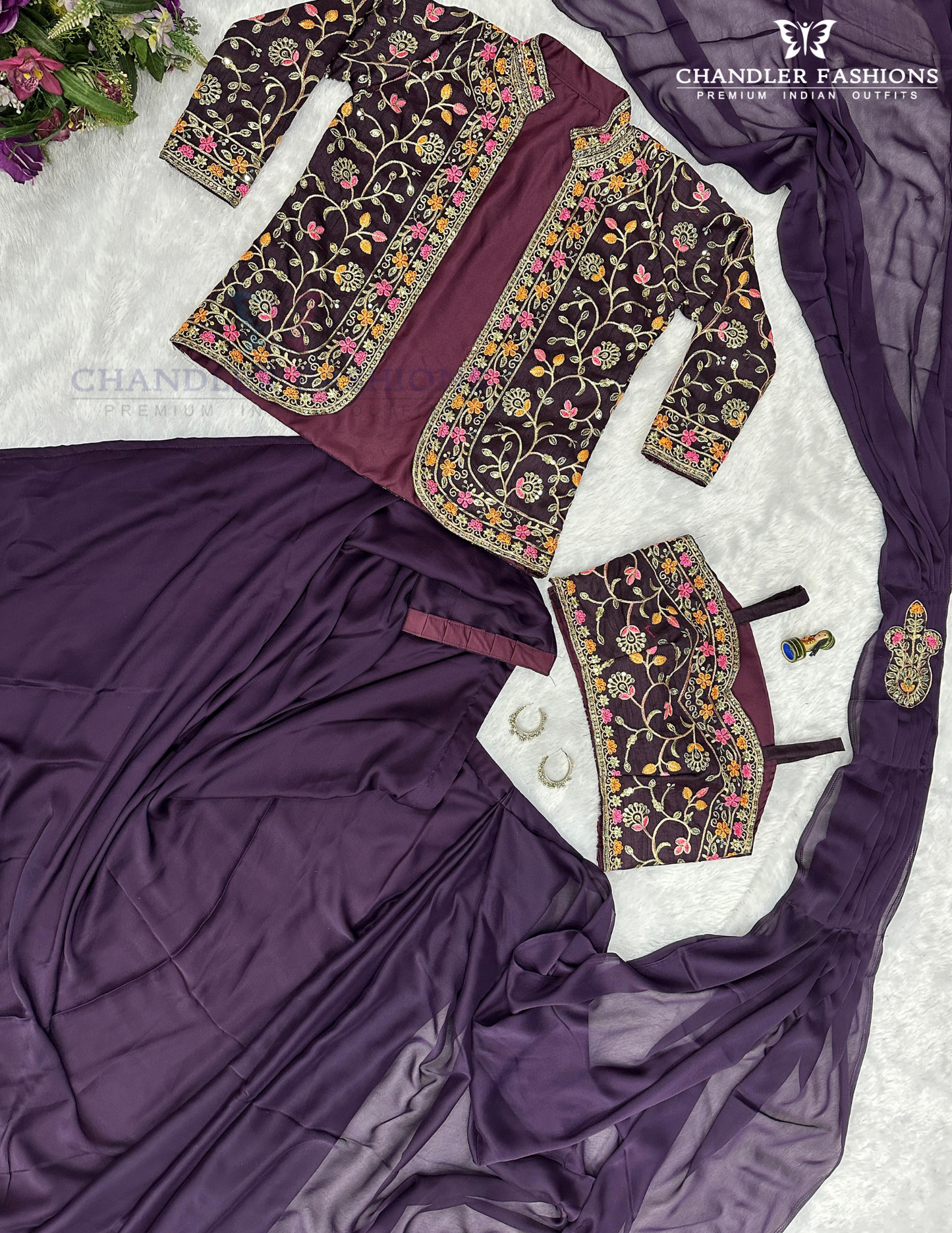 Wine Color Rangoli Fabric Ready To Wear Saree with Heavy Embroidered Shrug Near Me