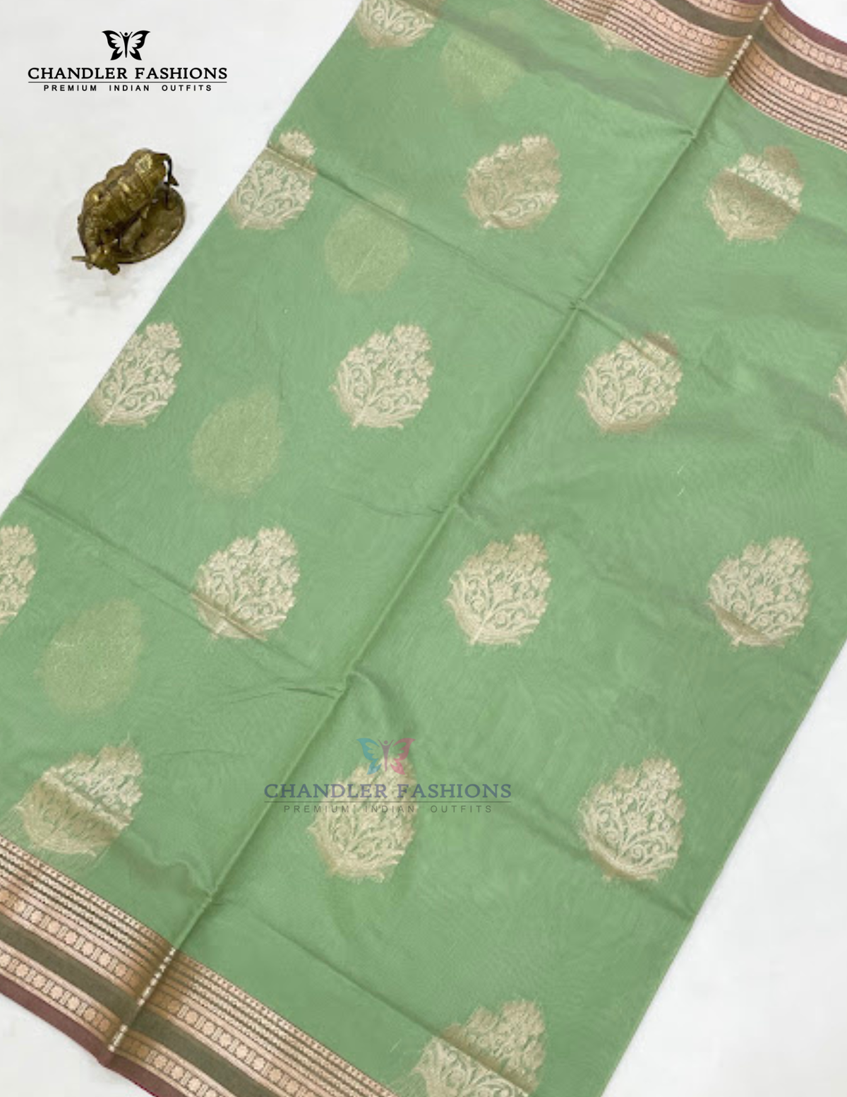 Olive Green Color Silk Cotton Saree With Zari Work In USA