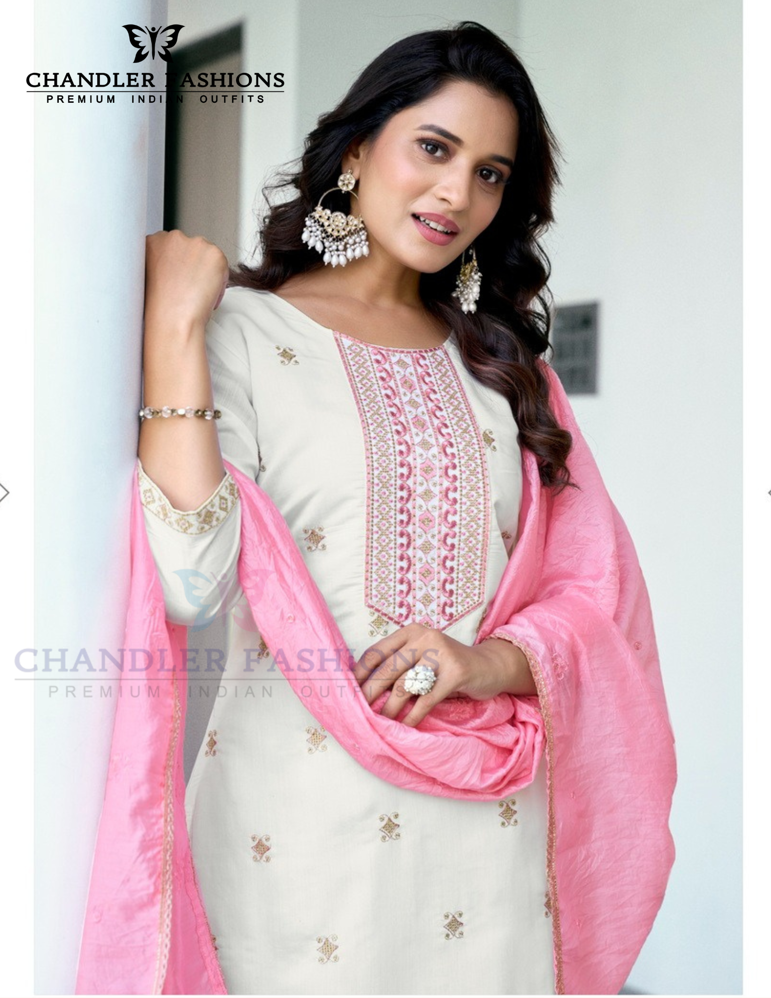 White And Pink Color Roman Silk Salwar Suits Near Me