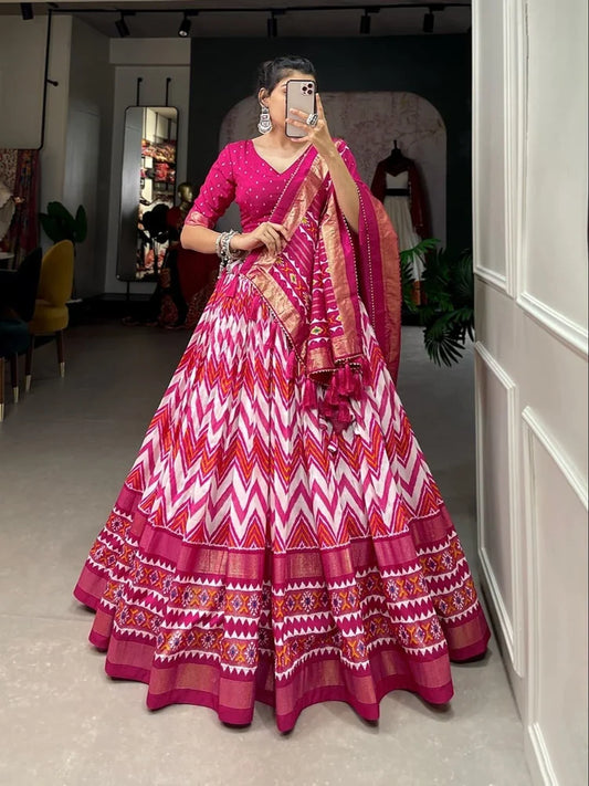 Amazing Zig Zag Designer Printed Pink Color Chaniya Lehenga Choli For Women