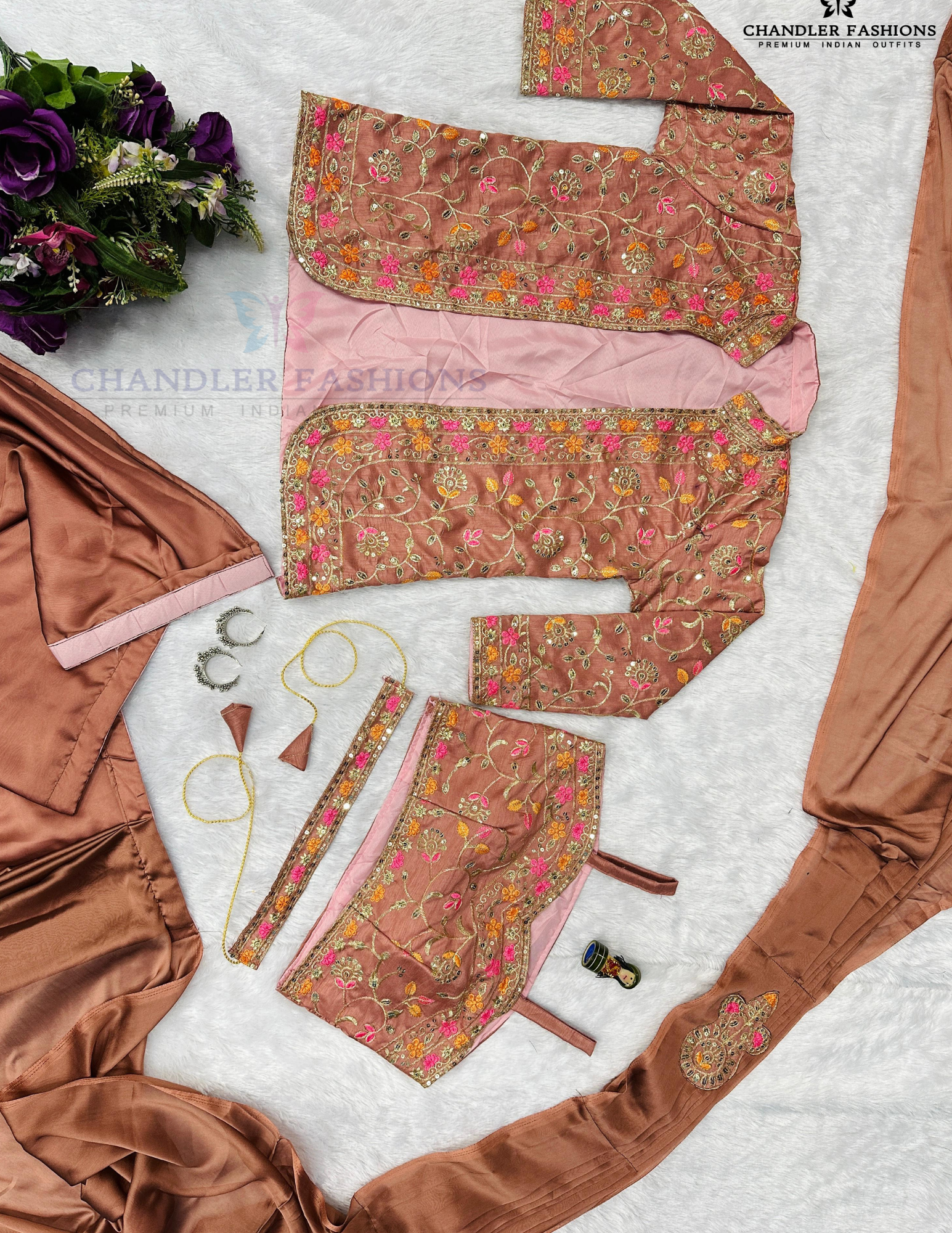 Light Peach Color Rangoli Fabric Ready To Wear Saree With Embroidered Shrug In Chandler