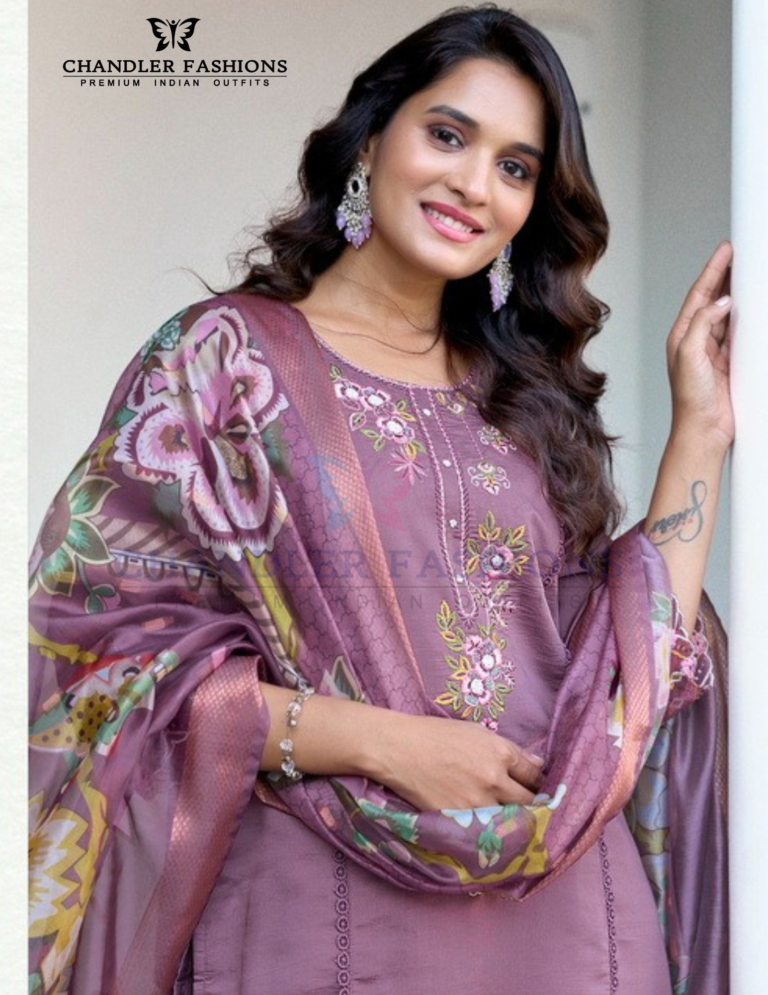 Lavender Color Roman Silk Salwar Suits With Dupatta Near Me