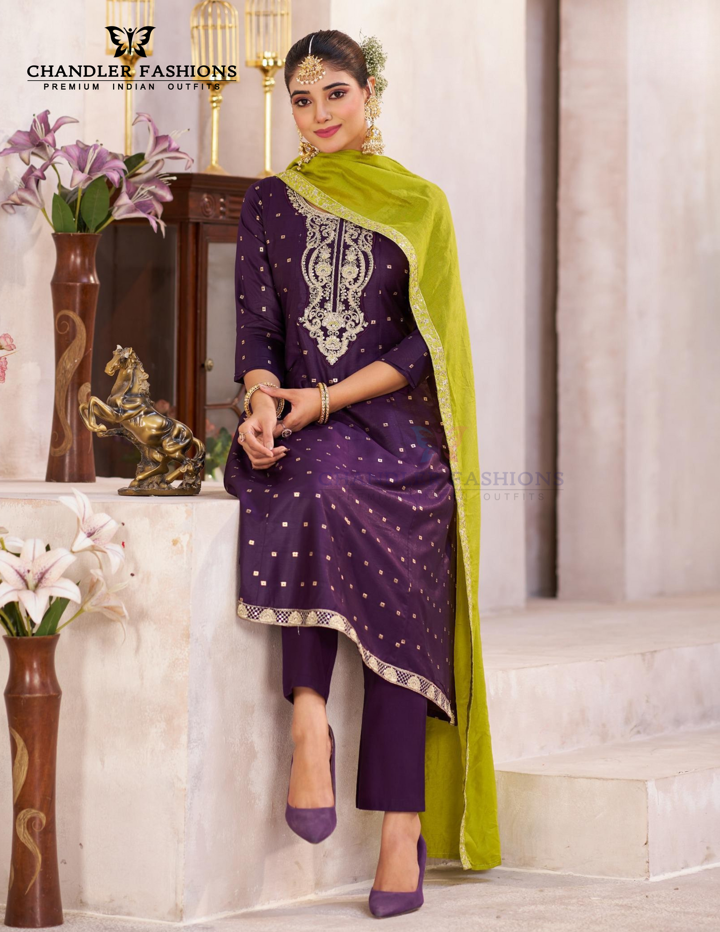 Charming Purple Color Chanderi Silk Salwar Suits With Embroidery Work For Women