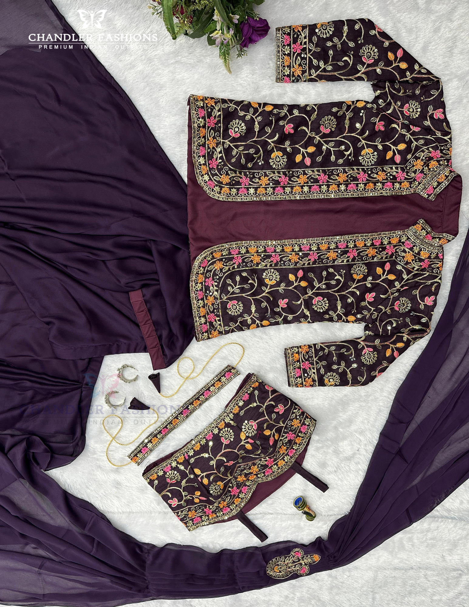 Wine Color Ready To Wear Saree with Heavy Embroidered Shrug In USA