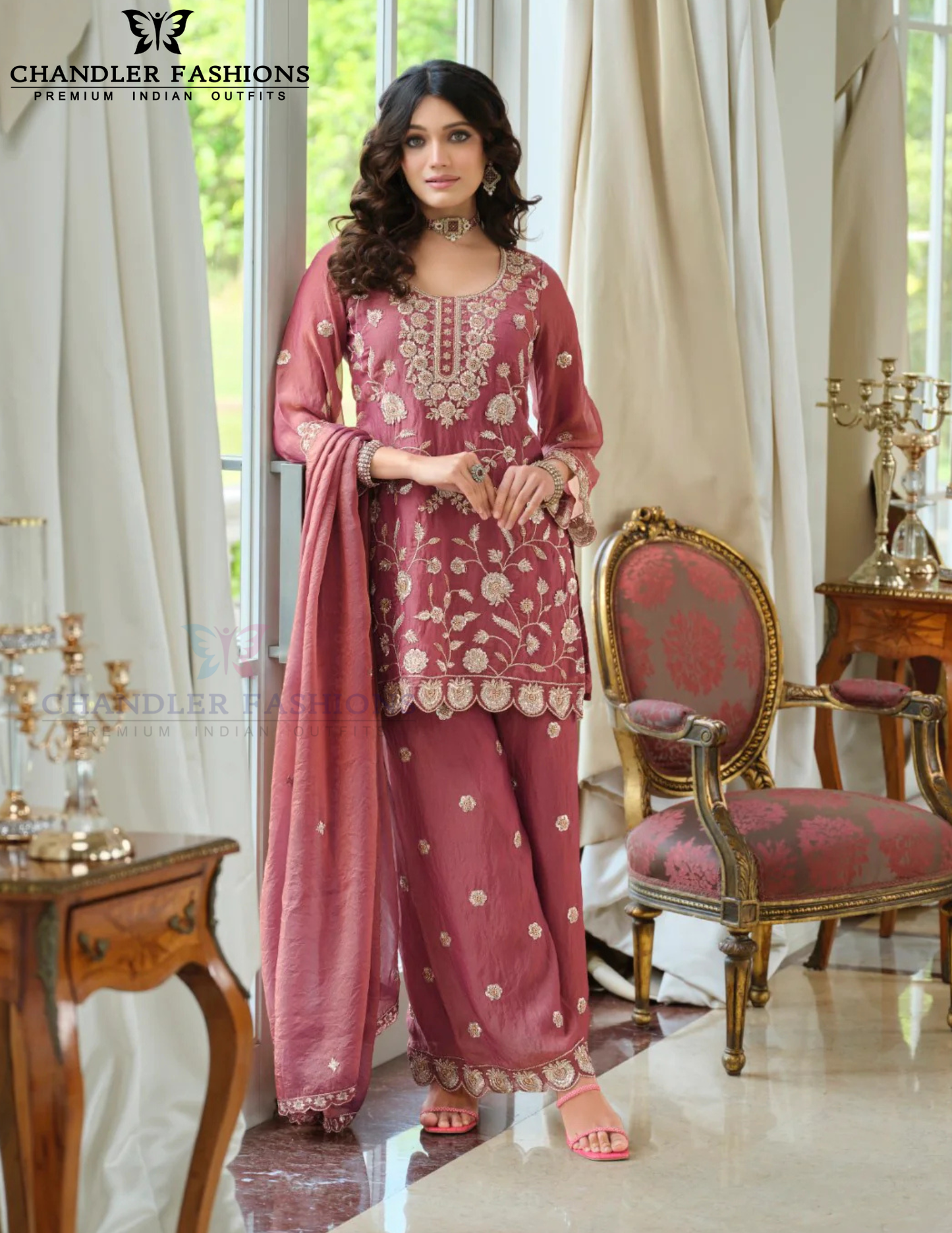 Pink Color Moss Silk With Embroidery Work Palazzo Suits In USA