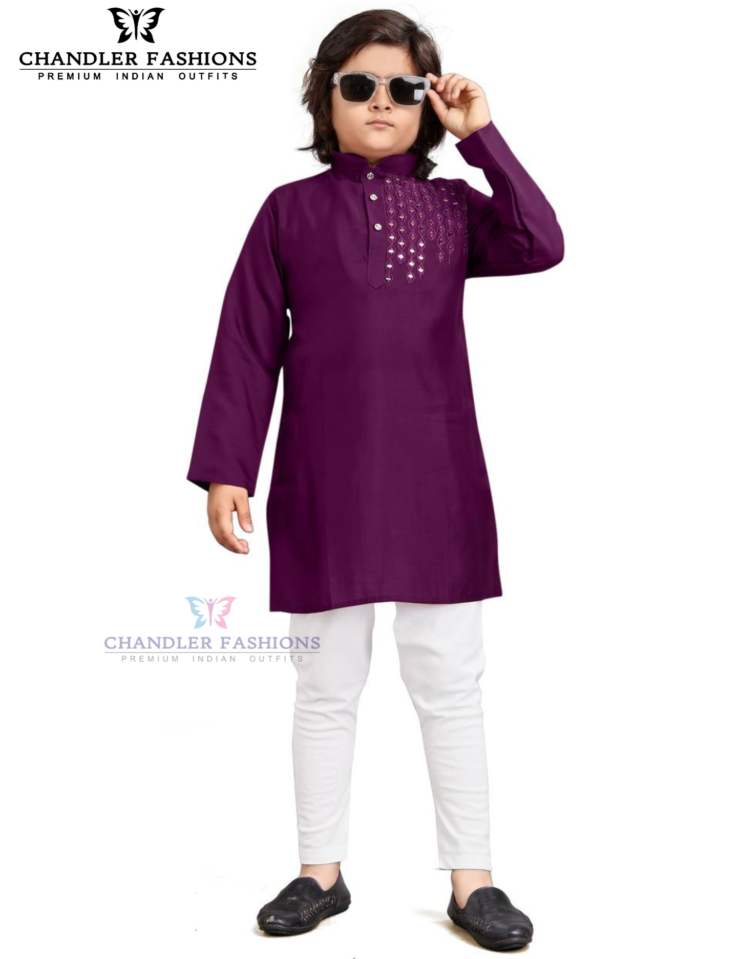 Fantastic Purple Color Silk With Embroidery And Sequins Work Kurta Pajama Set For Kids