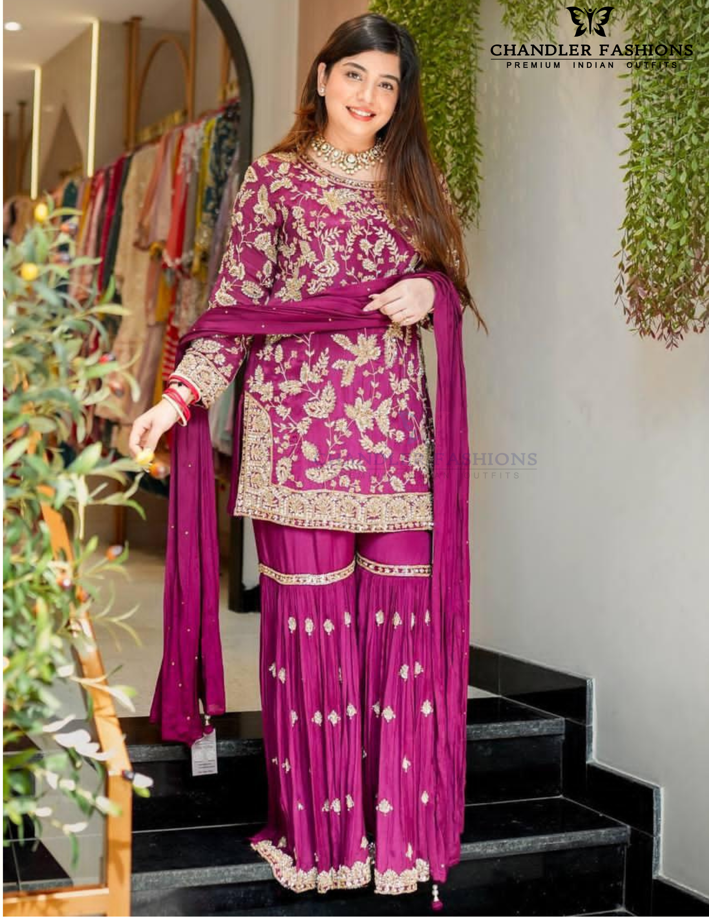 Attractive Heavy Faux Georgette Party Wear Palazzo Dark Pink With Embroidery Work Near Me