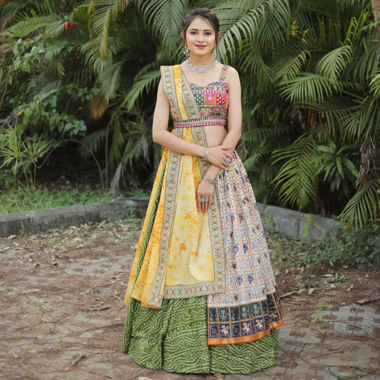 Enchanting Multi Color Unique Designed Lehenga Choli Set With Dupatta