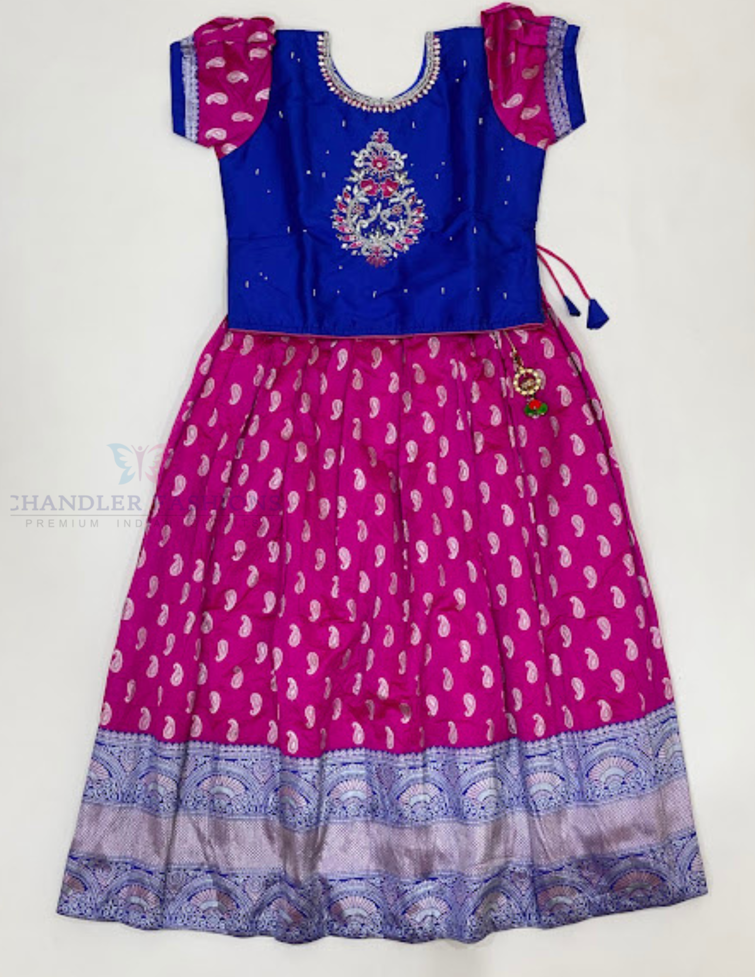 Beautiful Blue And Pink Color Georgette With Embroidery And Mirror Work Girls Near Me
