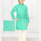 Amazing Sea Blue Color Poly Cotton With Print Work Kurta Pajama Set For Kids