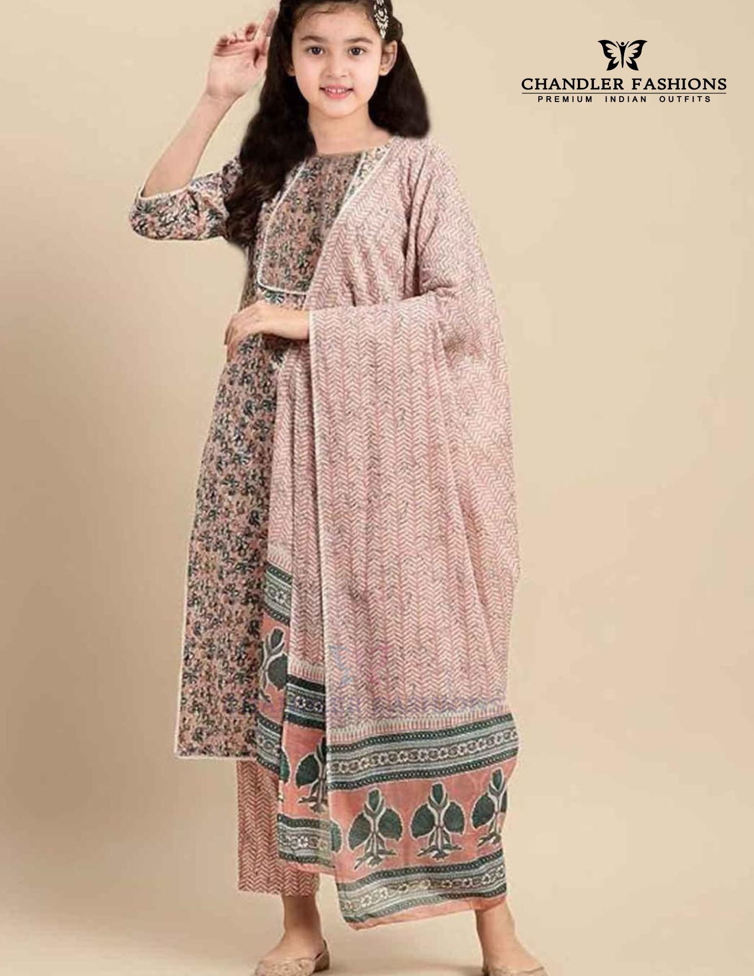 Beautiful Peach Color Cotton With Chanderi Silk Work Kurti Suits For Girls 