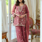 Fabulous Pink Color Moss Silk With Embroidery Work Palazzo Suits For Women