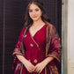 Gorgeous Maroon Color Chinon Anarkali Suits With Dupatta In USA