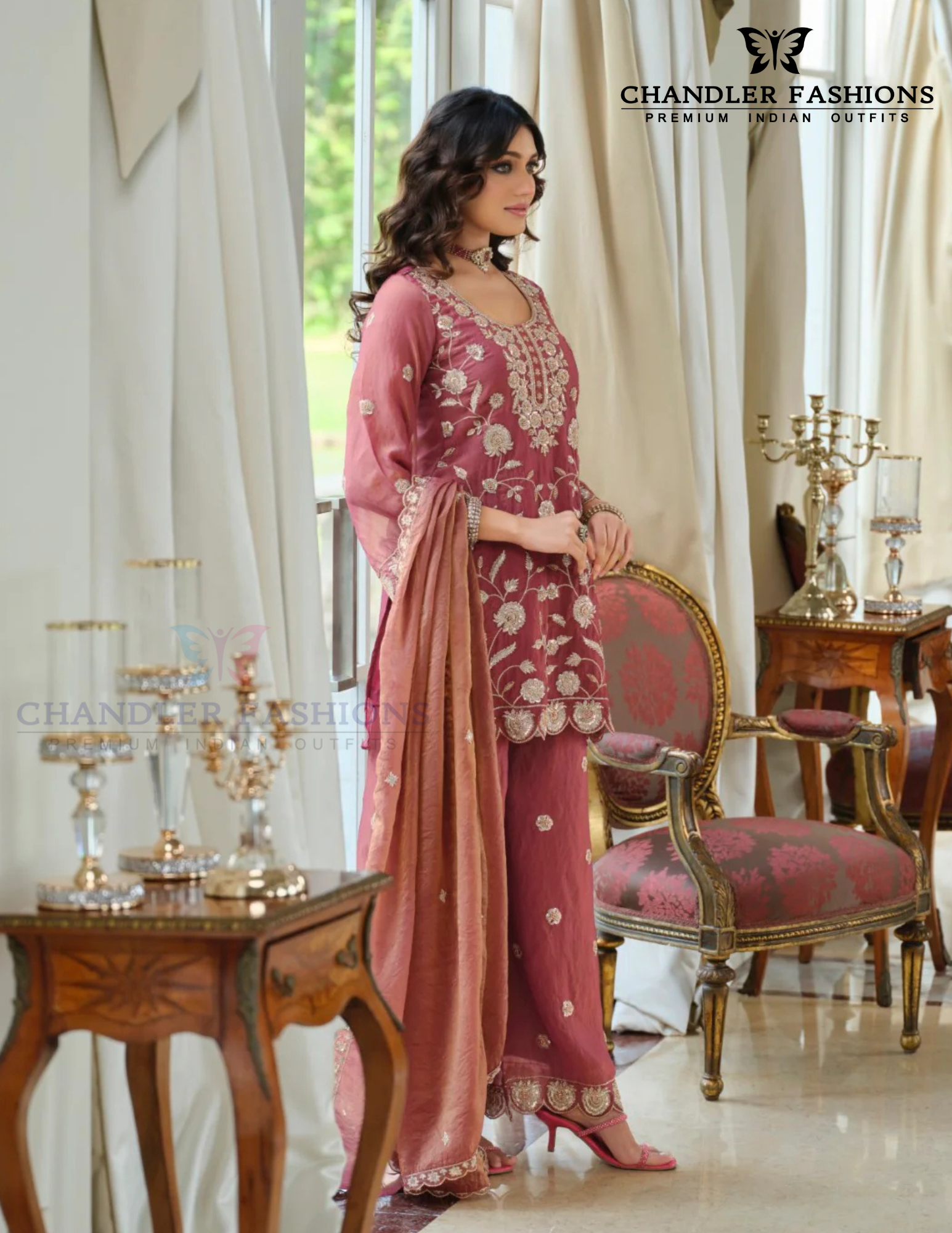 Moss Silk With Embroidery Work Palazzo Suits In Gilbert