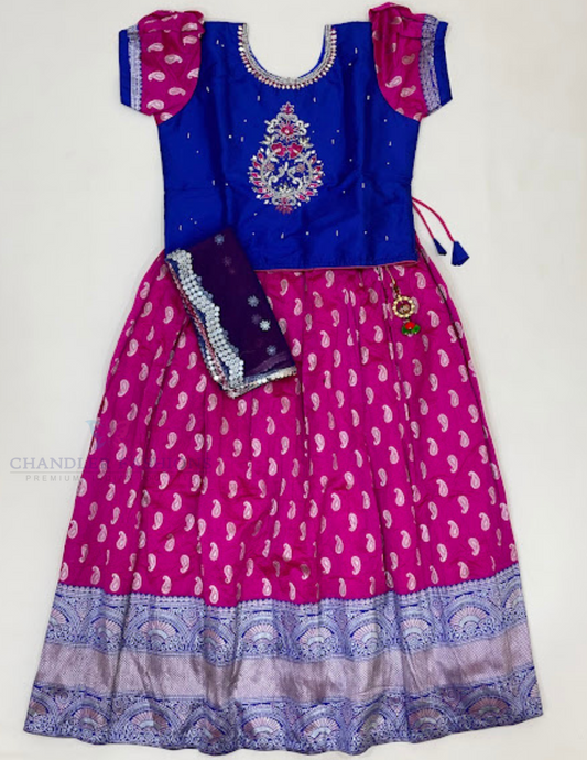 Beautiful Blue And Pink Color Georgette With Embroidery And Mirror Work Girls Choli Set