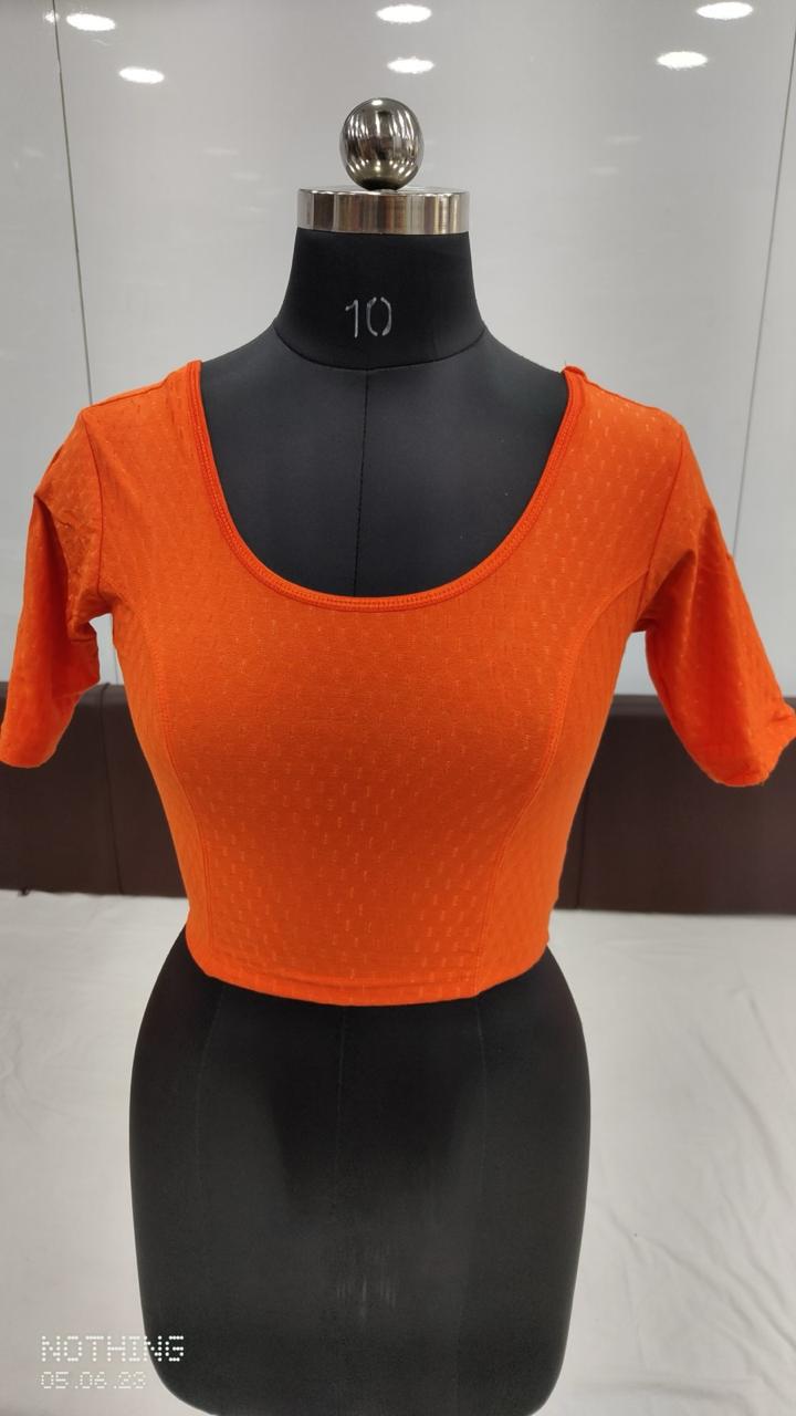 Beautiful Orange Color Cotton Dobby Stretchable Ready To Wear Blouse For Women