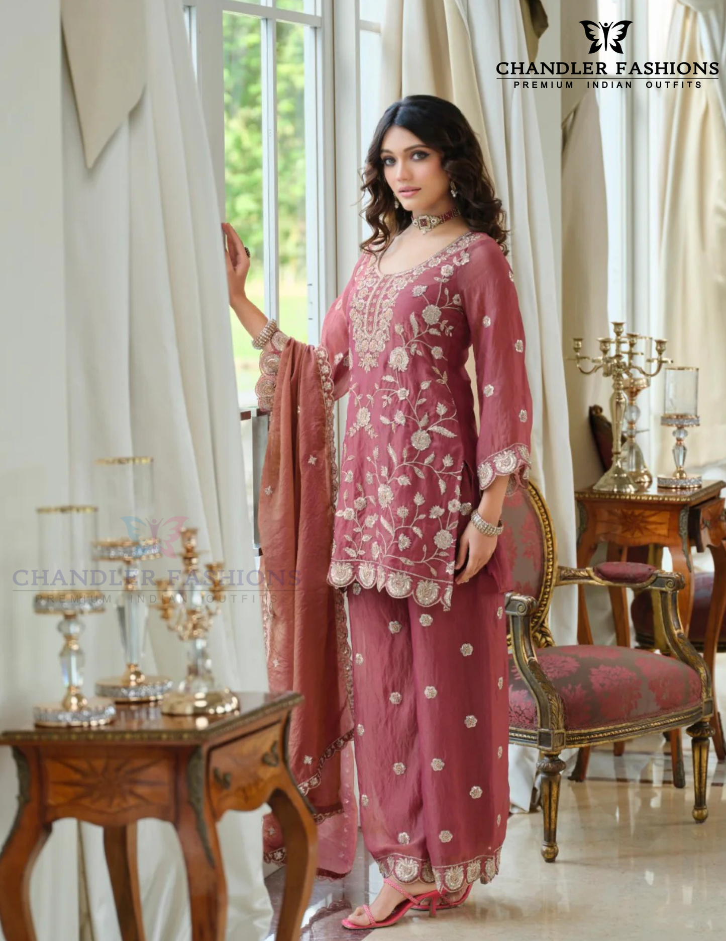 Moss Silk With Embroidery Work Palazzo Suits In Sedona