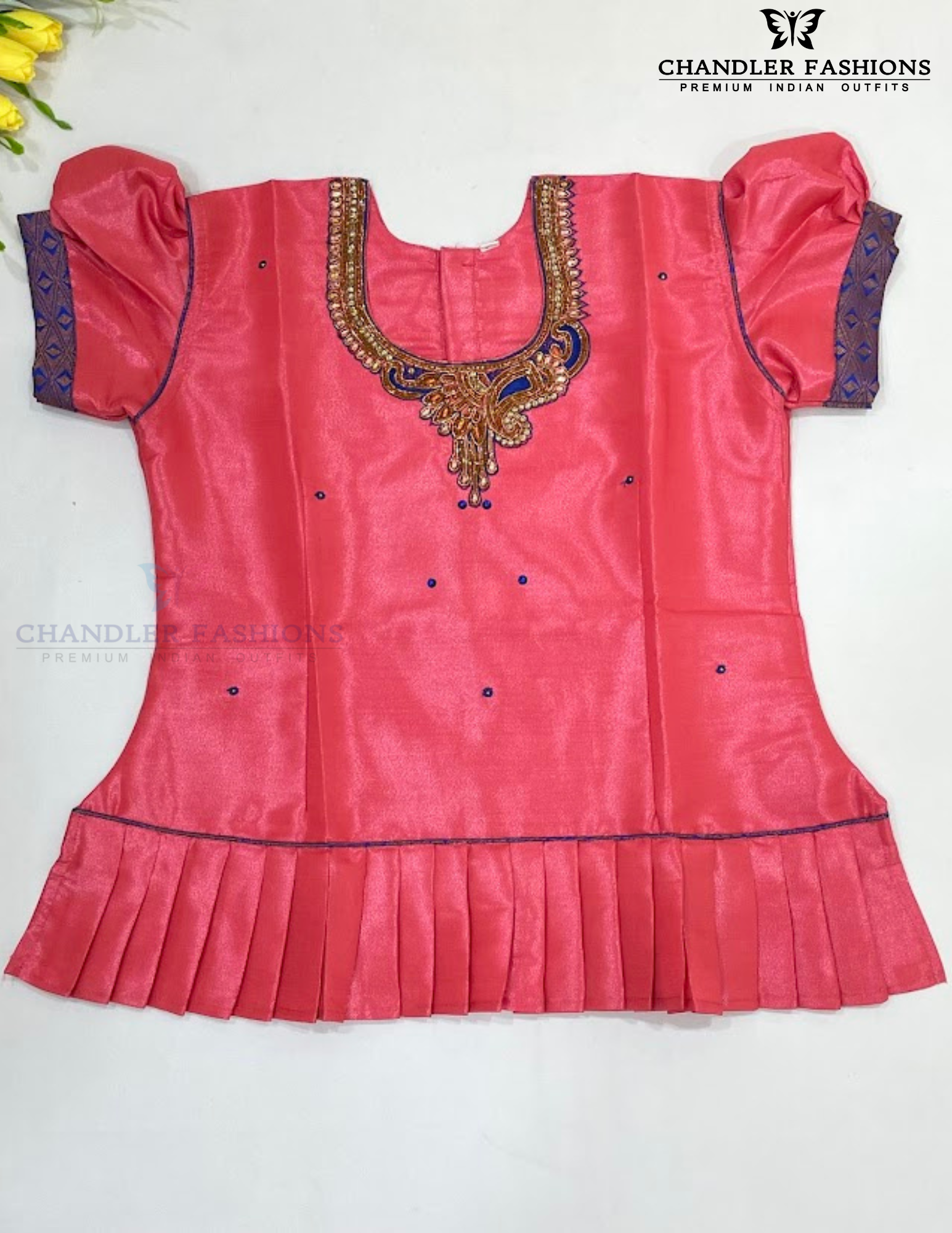Graceful Pink And Blue Color Stone Work With Silk Langa set Near Me