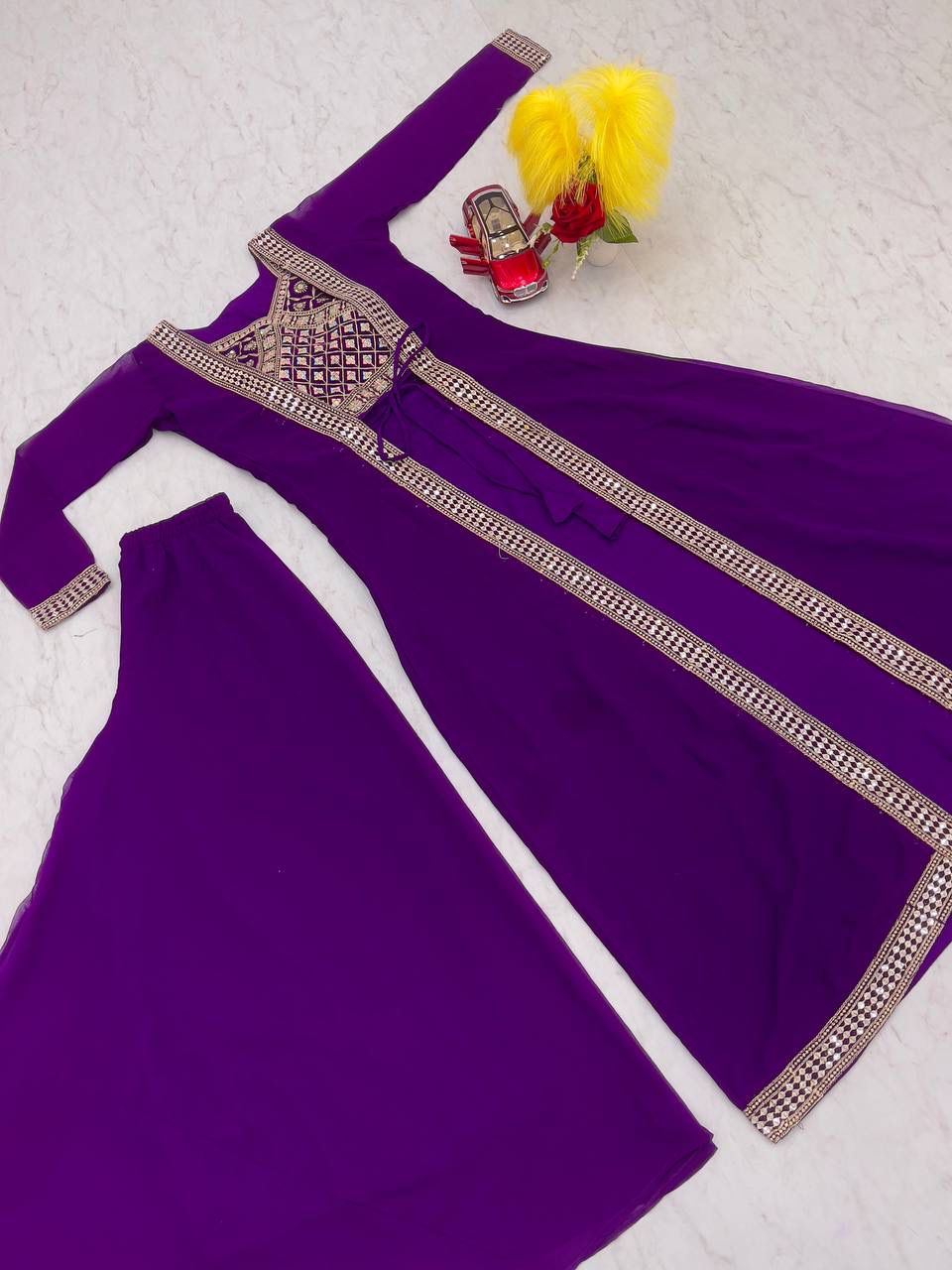 Violet Color Embroidery Lace Kurti With Palazzo Suits For Women In USA