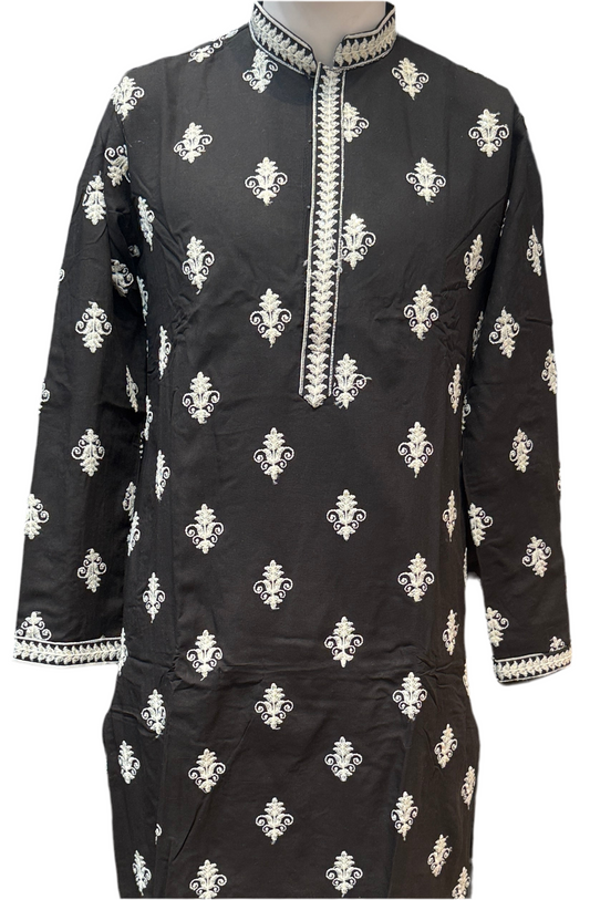 Pretty Black Color Embroidery Work Men kurta Suits For Men