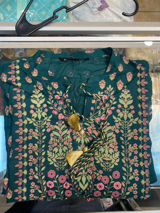 Amazing dark green color work kurti for women