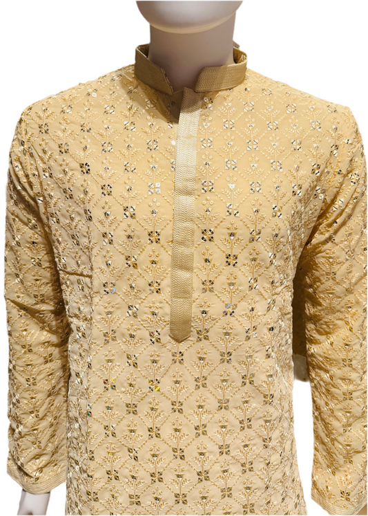 Elegant Beige Color Georgette Kurta With Pajama For Men