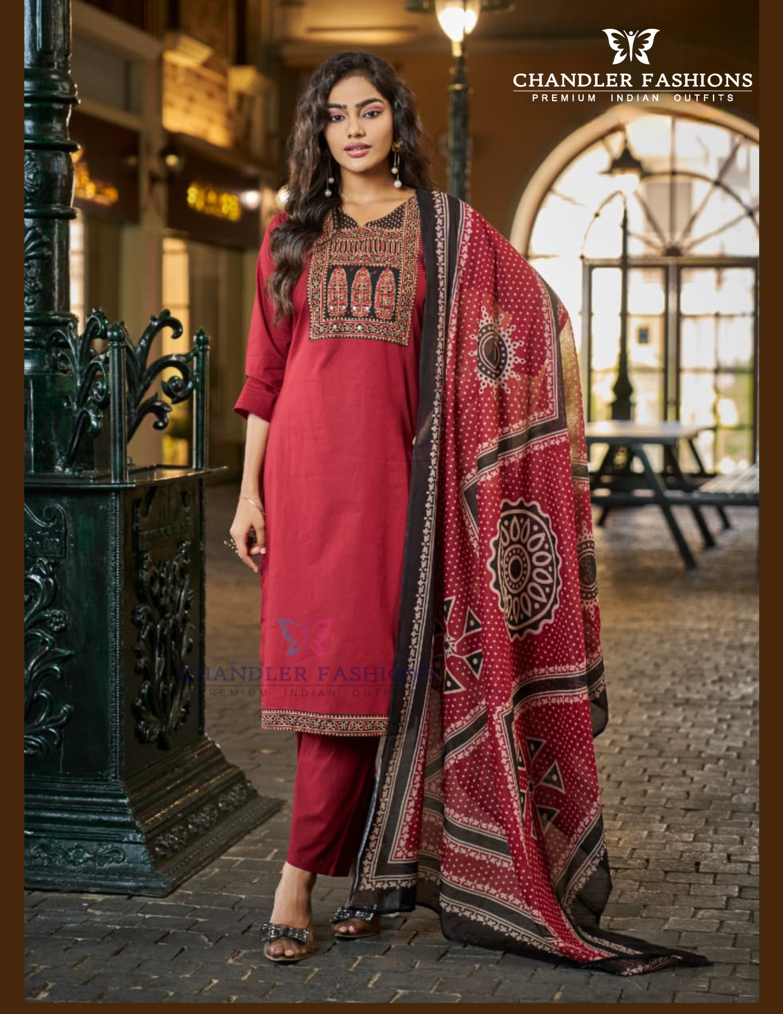 Stunning Red Color Cotton With Printed Work Salwar Suits With Dupatta