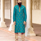 Wonderful Teal Blue Color Slub Silk Thread Embroidery Work Men's Kurta